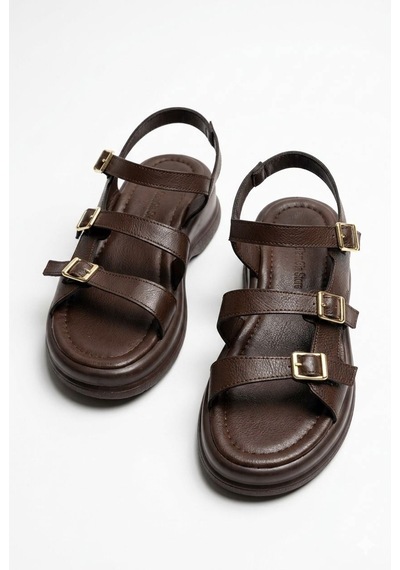 Giamgia Store Kadın Kahverengi Kalın Taban 3 Bantlı Tokalı Rahat Günlük Sandalet-2348 Giamgia Store Kadın Kahverengi Kalın Taban 3 Bantlı Tokalı Rahat Günlük Sandalet-2348