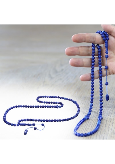 Tesbihname Ateş Kehribar Namaz Tesbihi - Sistemli - Mavi Renk - Özel Kesim