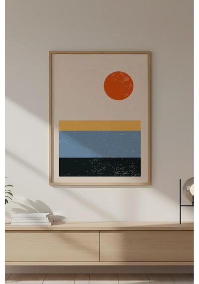 Huhuli Ahşap Çerçeveli Soyut Geometrik Desenli Tablo Huhu590