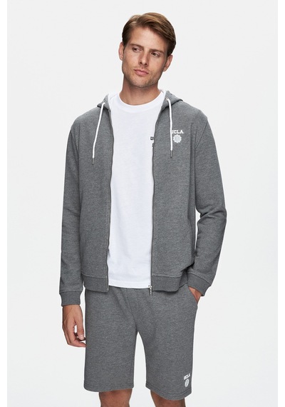 Ucla Hılgard Koyu Gri Kapüşonlu Ve Fermuarlı Baskılı Standard Fit Erkek Sweatshirt Koyu Gri