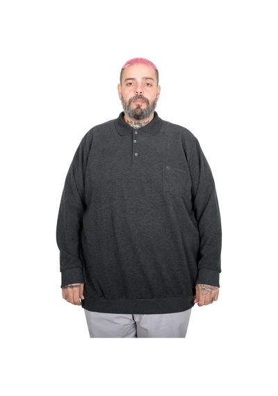 Mode Xl Büyük Beden Erkek Cepli Selanik Polo Sweatshirt 20441 Antrasıt Antrasit