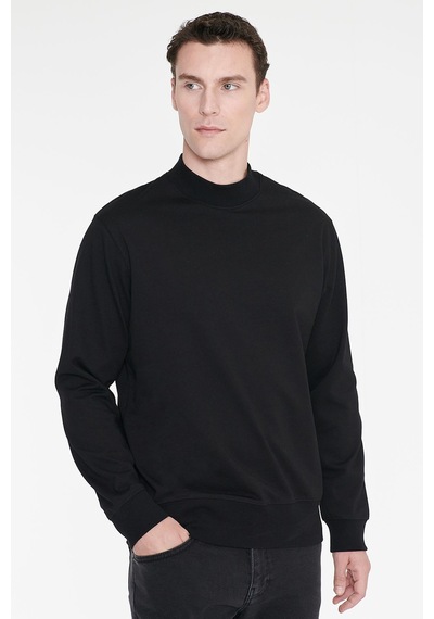 Ac&Co / Altınyıldız Classics Erkek Sıyah Pamuklu Standart Fit Normal Kesim Yarım Balıkçı Yaka Sweatshirt Siyah