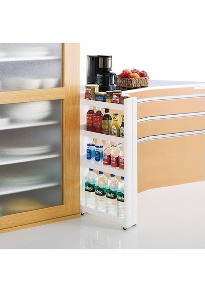 Slim Organizer 4 Katlı Plastik Banyo / Mutfak Düzenleyici Raf Beyaz 49,5 14 101 Cm Beyaz
