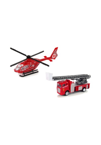 Die-cast Metal İtfaiye Ve Kurtarma Helikopteri Seti - Geri Çek Bırak Hareketli Oyuncaklar