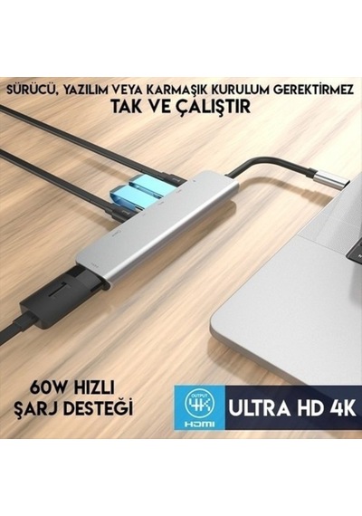 Daytona Cf08 Type C To Hdmı Sd Tf Usb 3.0 Pd Hub Çevirici Adaptör