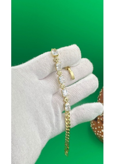 Xp Vip Seri Zirkon Taşlı Kuyumcu Model Kadın Çelik Bileklik Gold