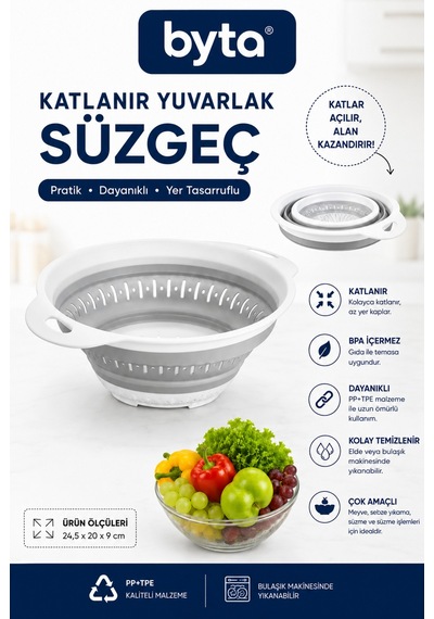 Katlanabilir Yuvarlak Süzgeç Katlanır Meyve Sebze Yıkama Ve Makarna Süzgeci Yer Tasarruflu Mutfak Gereci Diğer