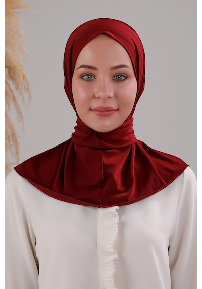Melodi Scarf Kadın Tesettür Pratik Çıtçıtlı Sandy Deniz Havuz Uyumlu Fular Hazır Bone Bordo Bordo