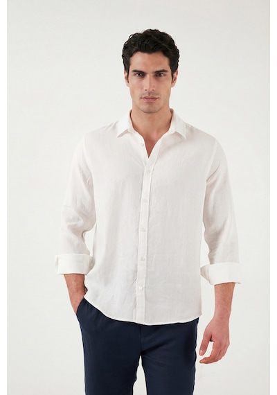 Buratti Pamuklu Regular Fit Klasik Yaka Uzun Kollu % 100 Keten Gömlek Erkek GÖMLEK CF26S1210000 Beyaz
