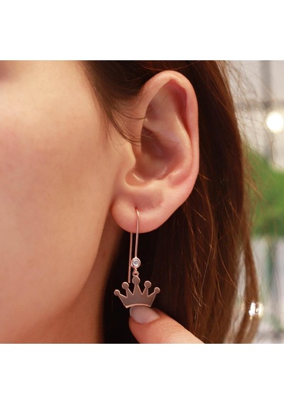 Kral Tacı Zirkon Taşlı Rose Gold Kaplama Gümüş Çengel Küpe Gümüş