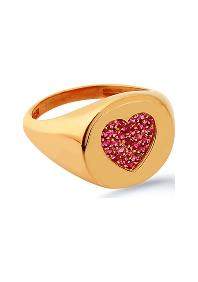 Kırmızı Taşlı Kalpli Küçük Parmak Yüzüğü Signed Ring -10382-r-r Rose Gold