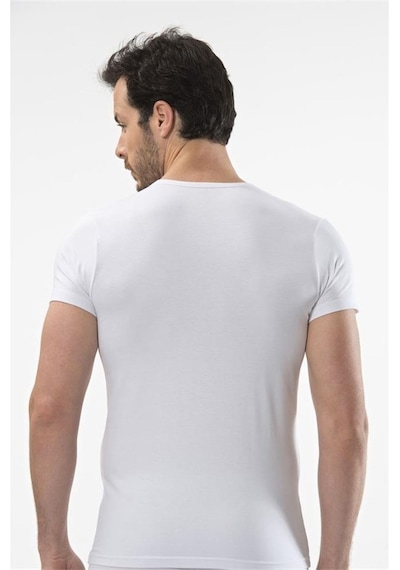 Cacharel 1402 V Yaka Erkek T-shirt - Beyaz Beyaz