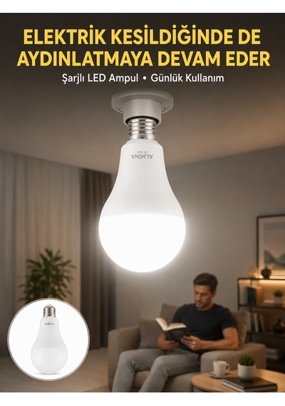 Acil Durumlar İçin Şarjlı Led Ampul 6400k Soğuk Beyaz 30 Watt Yeni Nesil - Lisinya