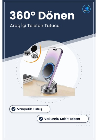 Vakumlu Manyetik Telefon Tutucu Araç İçi Döner Ultra Sabit Güvenl
