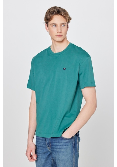 %100 Pamuk Relaxed Fit Rahat Kesim Bisiklet Yaka Logo Detaylı Tişört Bayberry Green