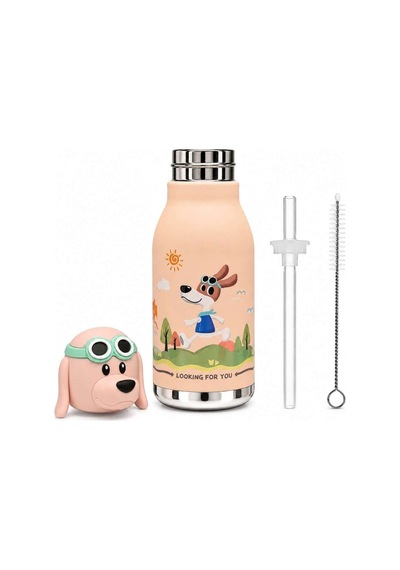 Koı Pembe Köpek 500 Ml Paslanmaz Çelik-pipetli Çocuk Termosu Ve Suluk Pembe Pembe