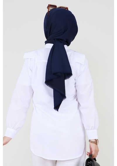 Sevitli Yakası Kat Detaylı Poplin Tunik-beyaz-3520-beyaz Beyaz