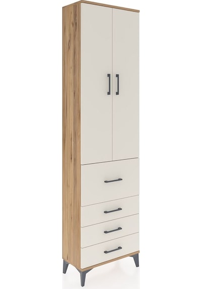 Arges Dolap 3 Raflı 4 Çekmeceli 2 Kapaklı 60x30x221 Çam-aytaşı Çam