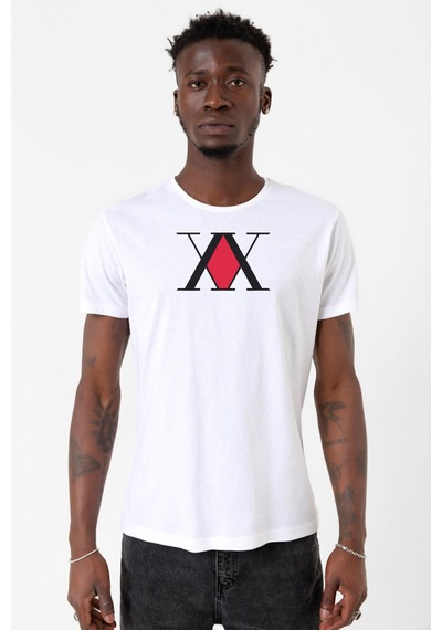 Hunter X Hunter Anime Logo Beyaz Erkek Bisikletyaka Tshirt 001