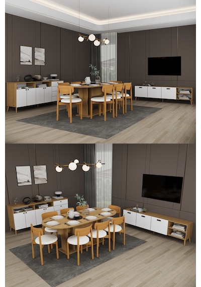 Lüks Yemek Odası Takımı 3 Parça %100 Mdf Konsol Yemek Masası Tv Ünitesi Yt02 Beyaz - Karına Lüks Yemek Odası Takımı 3 Parça %100 Mdf Konsol Yemek Masası Tv Ünitesi Yt02 Beyaz - Karına