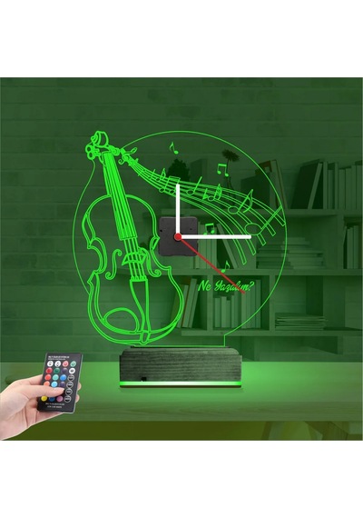 Luvivia Keman Müzik Nota V1 Kişiye Özel Saatli 3d Lamba - Masa Gece Lambası Şeffaf