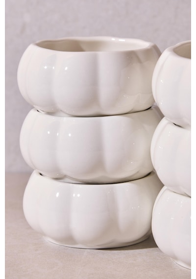 Pumpkin 6'lı Çerezlik Sosluk Çok Amaçlı Ergonomik Tasarım Dekoratif Sosluk Ve Kase Beyaz Beyaz
