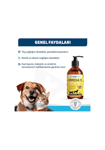 Onevet Omega 3 Kedi ve Köpekler İçin Deri ve Tüy Sağlığı Destekleyici Balık Yağı 250 Ml