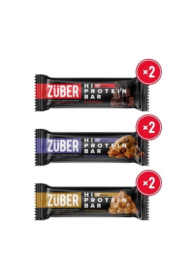 Züber Hi Protein Deneme Paketi Kakaolu + Badem Ezmeli + Yer Fıstığı Ezmeli 6 x 45 G