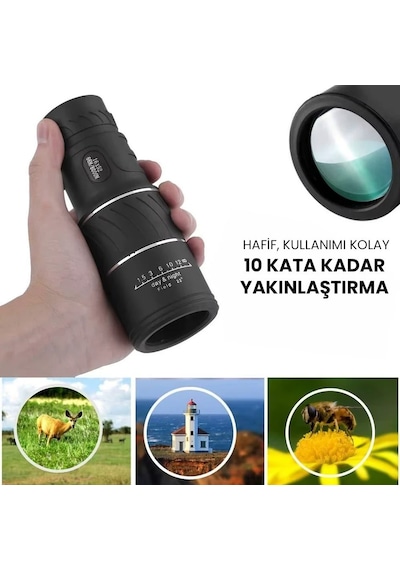 Upway 16x52 Monoküler Dürbün - Hd K9 Optik Cam Lens - 10x Yakınlaştırma Siyah
