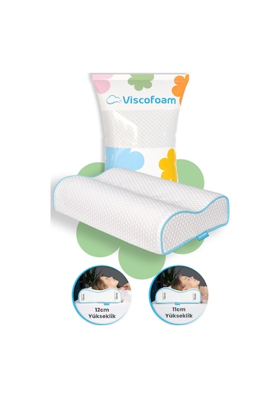 Viscofoam Çift Taraflı Yüksek Boyun Destekli Ortopedik Yastık Visco Yastık - 55x35x12-11cm