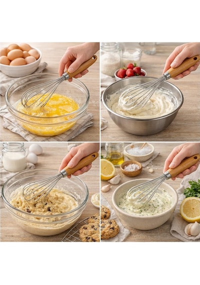 Vıvaluxe Bambu Mutfak Çırpıcı, Kek Yumurta Çırpıcı, Paslanmaz Çelik, Ergonomik Sap, Dayanıklı, Çok Amaçlı, Diğer