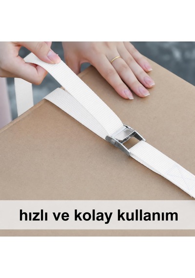 Tr Beyaz Bağlama Kayışı 3 Metre, Metal Tokalı, 2 Adet
