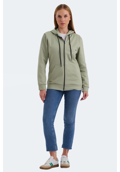 Slazenger Katya 2 Li Set Kadın Fermuarlı Kapüşonlu Cepli Sweatshırt Ekru - Yeşil