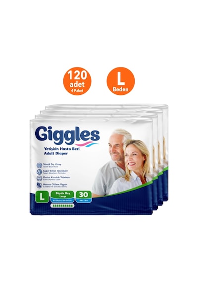 Giggles Yetişkin Bel Bağlamalı Hasta Bezi Large L - 120 Adet Standart