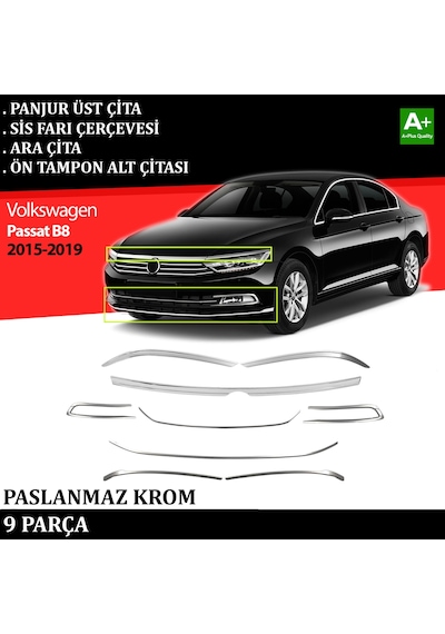 Vw Passat B8 Far Üzeri Çıta & Sis Farı Çerçevesi & Ara Çıtası & Tampon Çitası Krom Takımı 2015 2016 2017 2018 2019
