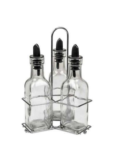 3 Lü Set Yağdanlık Takımı Cam Yağlık Sirkeli 200 Ml Gri