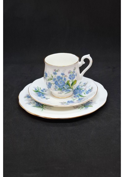 Forget Me Not Porselen Duble Kahve Fincanı Ve Tabakları 3 Parça 120 Ml Mavi