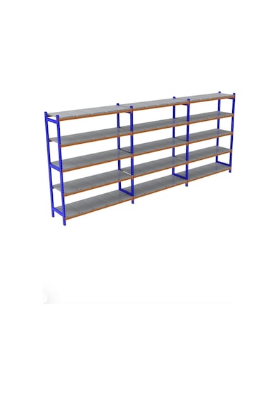 5 Katlı 3'lü Depo Rafı - 300-350 Kg Taşıma Kapasiteli Hafif Rack Raf 50x120x200 Cm Gri