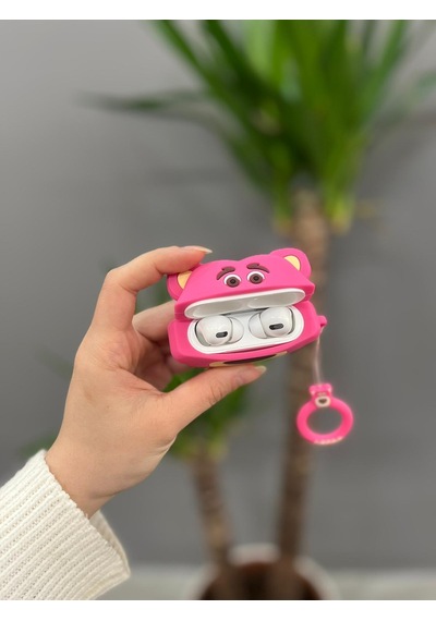 Apple Uyumlu AirPods Pro Sevimli Ayıcık Silikon Kılıf Pembe