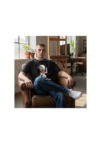 Urbantrendstore Unisex Motosiklet Kaykay Funny Eğlenceli Oversize Fit Rahat Geniş Salaş T-shirt Günlük Tişört Siyah