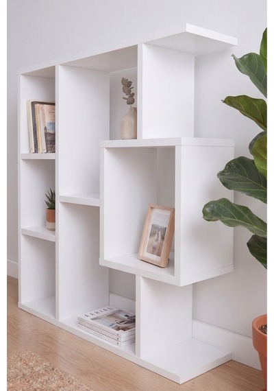 Yegane Çift Kullanımlı Duvar Rafı / Mini Kitaplık Mat Beyaz