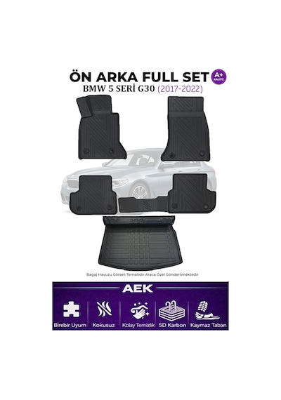 Bmw G30 2017+ 5d Karbon Paspas Takımı +3d Pvc Bagaj Havuzu Set