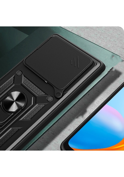 Maks Technology Redmi Note 15 4g Kılıf Magnetik Standlı Kamera Korumalı Mkst Sürgülü Vega Kapak - Siyah