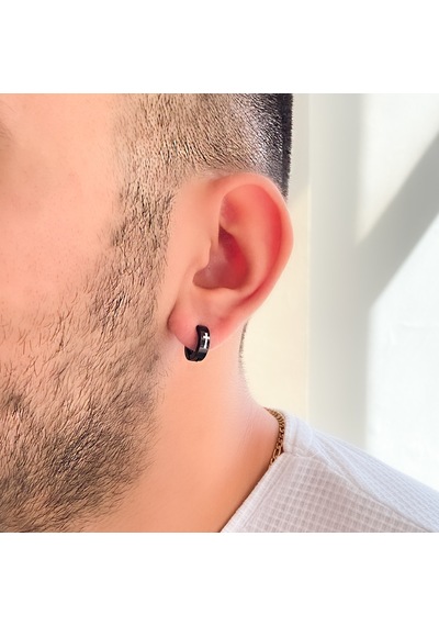 FerizZ 316L Çelik Siyah Halka Haç Detaylı Küpe UNK-666 Beyaz