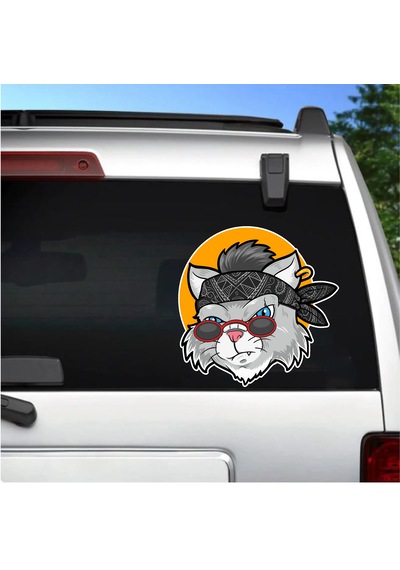 Gözlüklü Kedi Sticker - Araba Oto Motosiklet Karavan Cam Sticker - 00247 15x15 Cm