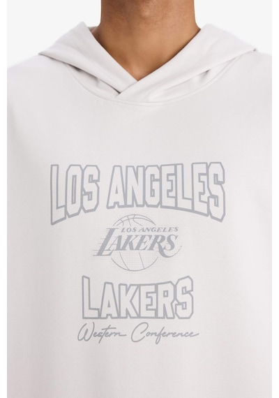 Defacto Defactofit Nba Los Angeles Lakers Boxy Fit Kapüşonlu Sırt Baskılı Kısa Kollu Tişört E8766ax25augr519 Gri