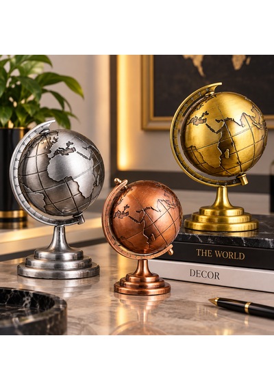 Dekoratif Metal Dünya Küresi Gold