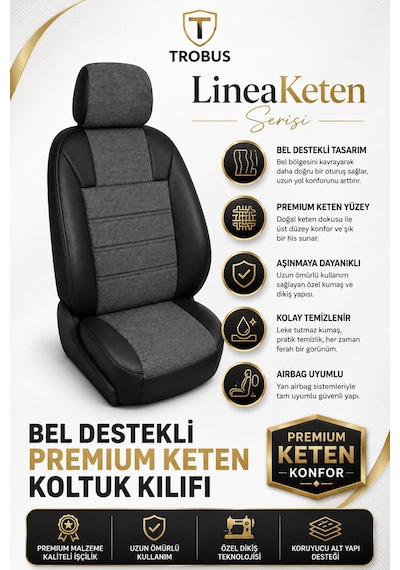 Kia Soul 2016-2019 Uyumlu Lineaketen Serisi Füme Siyah Oto Koltuk Kılıfı