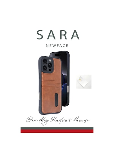 Apple iPhone Uyumlu  Uyumlu 16 Pro Kılıf Sara Kartvizitli Deri Kılıf - Taba