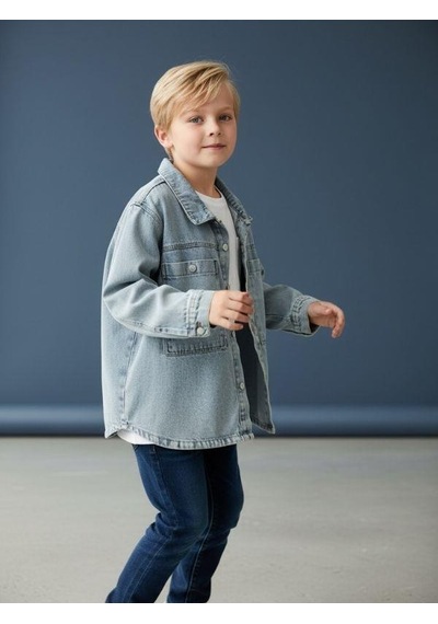 Zekids Erkek Çocuk Cepli Kot Ceket-16657 Mavi